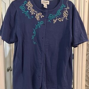 Alfred Dunner Blue Top with Floral Embroidery
